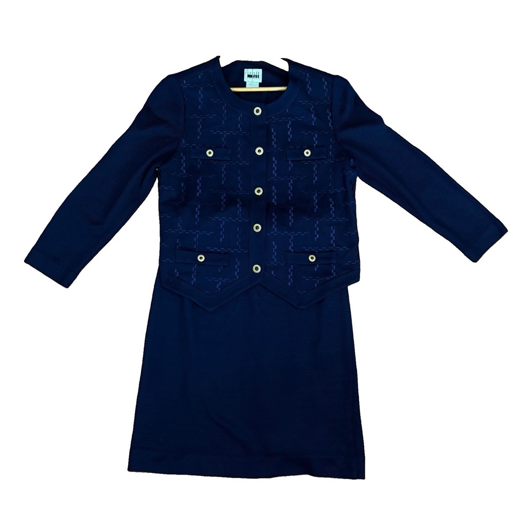 VTG 90's Leslie Fay Women's 2 Piece Skirt Set 12 Navy Officecore Office Siren - Picture 1 of 9
